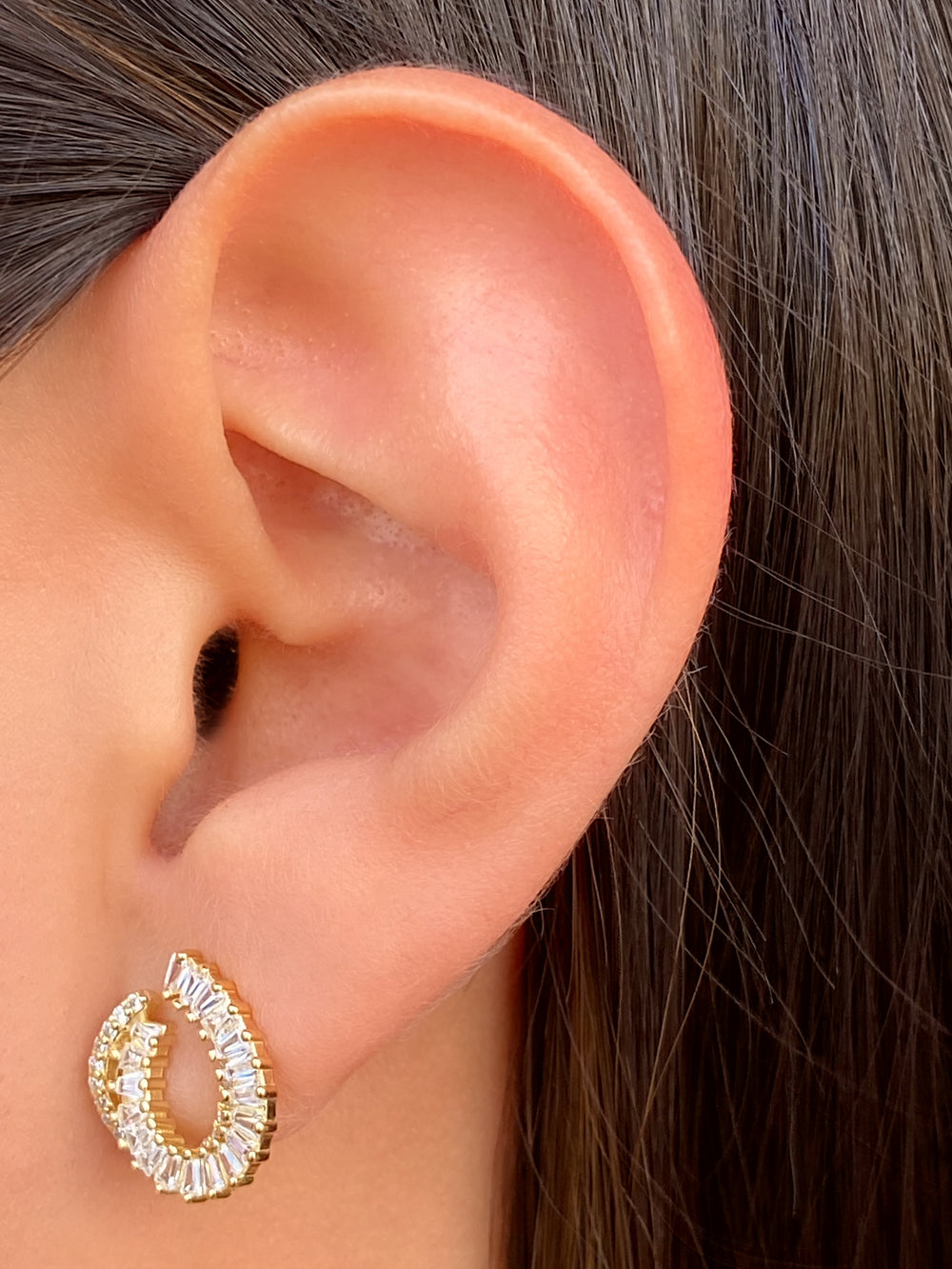 Par Arete Doble Semi Circulo Baguettes y Zirconias