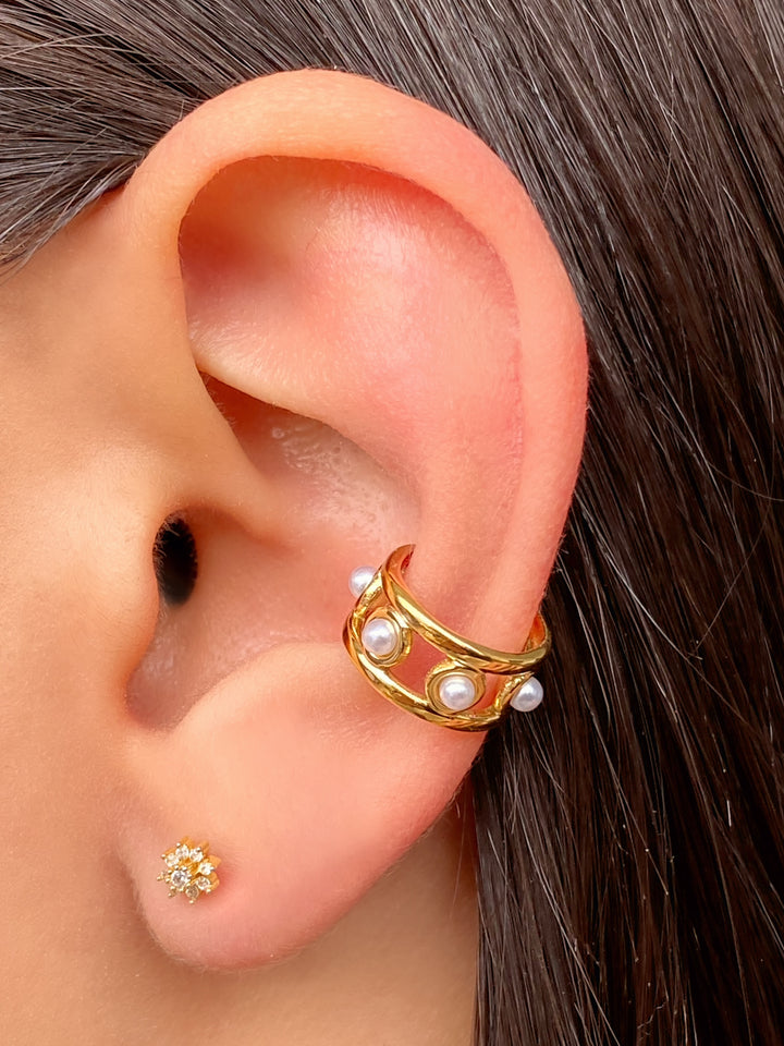 Ear Cuff Doble Linea Con Perlas