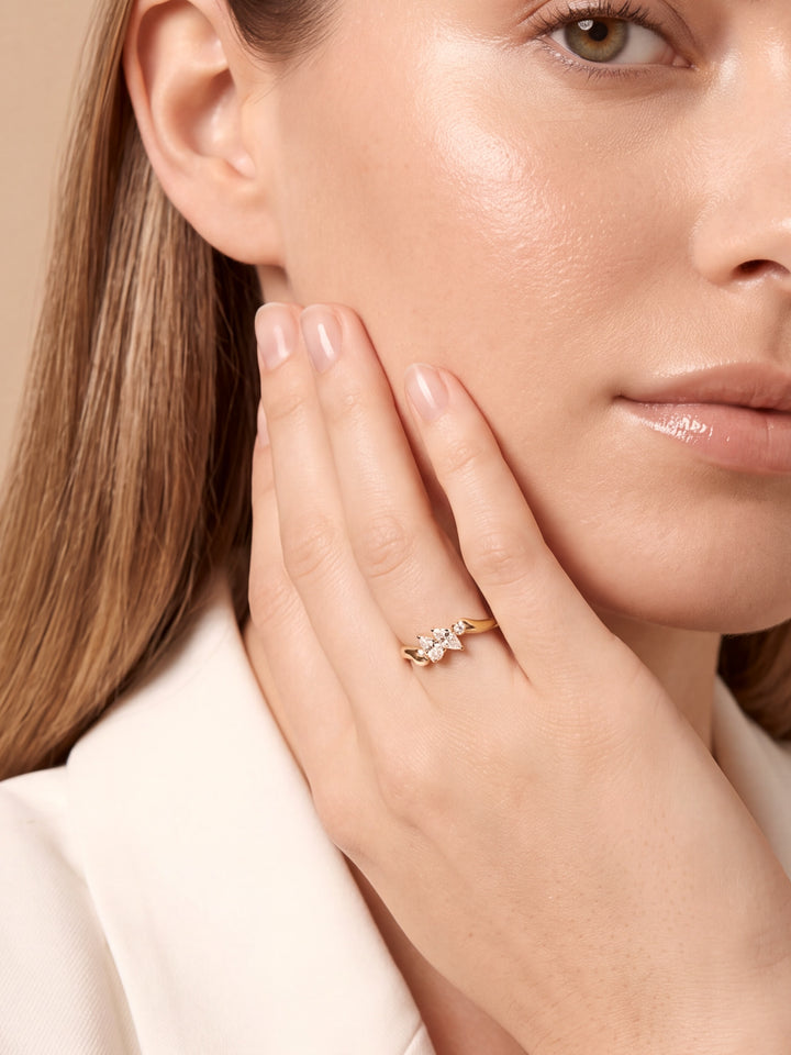 Anillo Triple Zirconia Corte Mixto Con Gota
