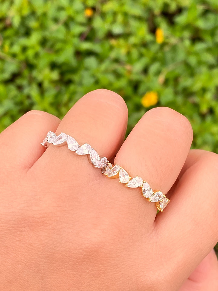 Anillo Churumbela Zirconias Gota En Zigzag