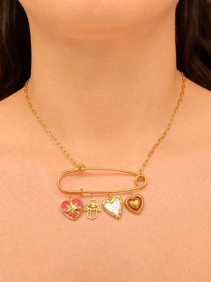 Collar Con Clip y Dijes Corazon