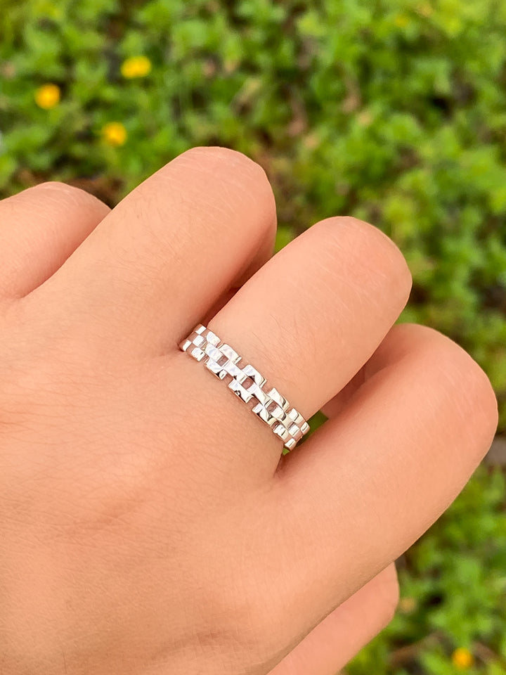 Anillo Eslabones Tipo Cadena Plateado