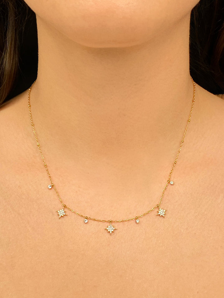 Collar Bolitas Con Estrellas Del Norte y Zirconias