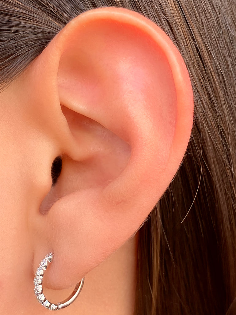 Arracada Plateada Con Zirconias Redondas