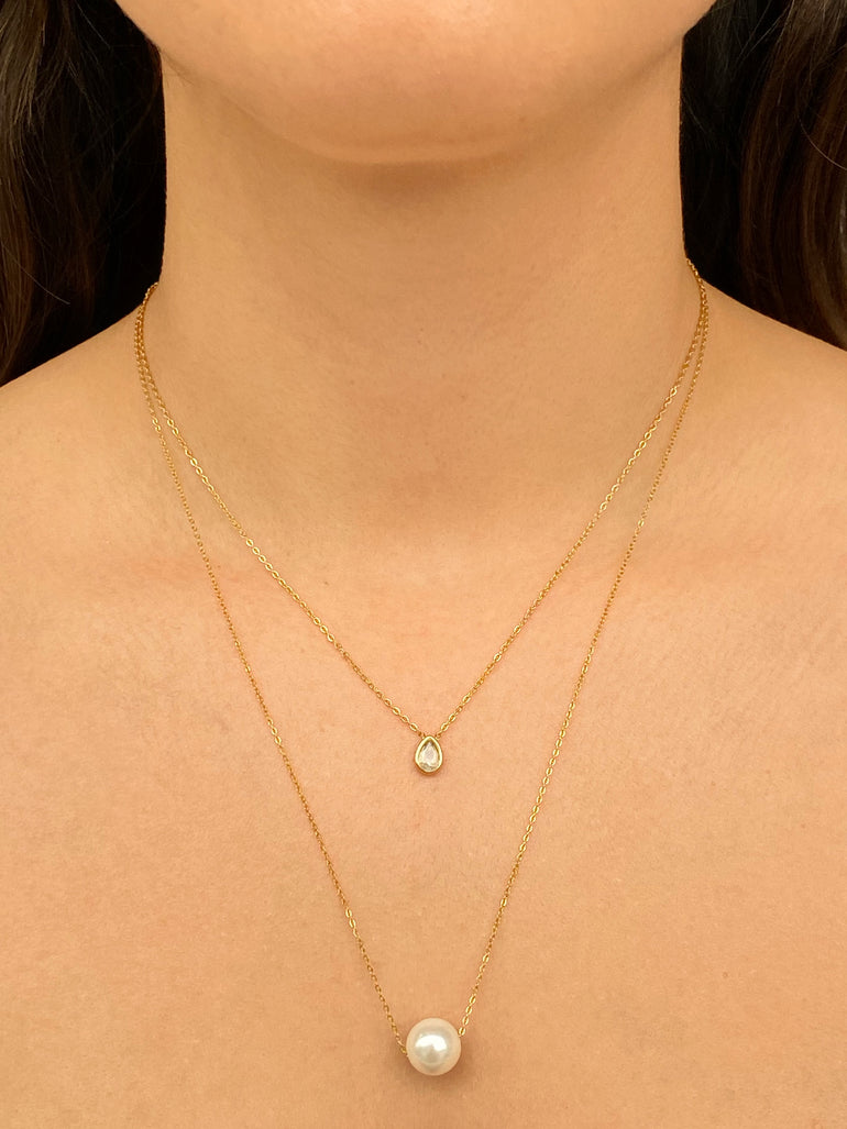 Collar Doble Con Gota Zirconia y Perla
