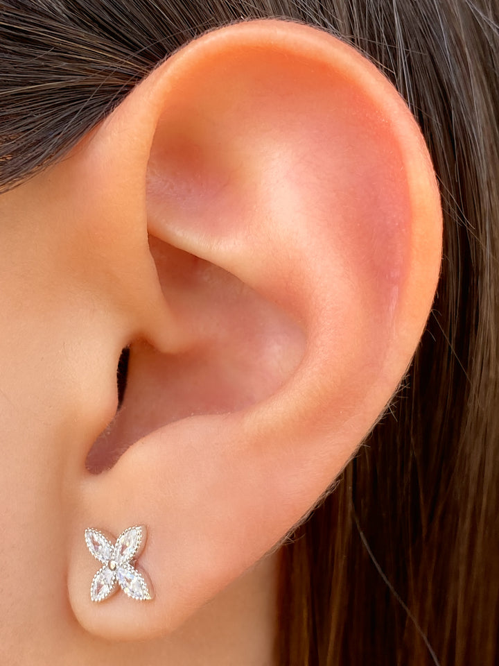 Par Arete Mini Flor Con Zirconias