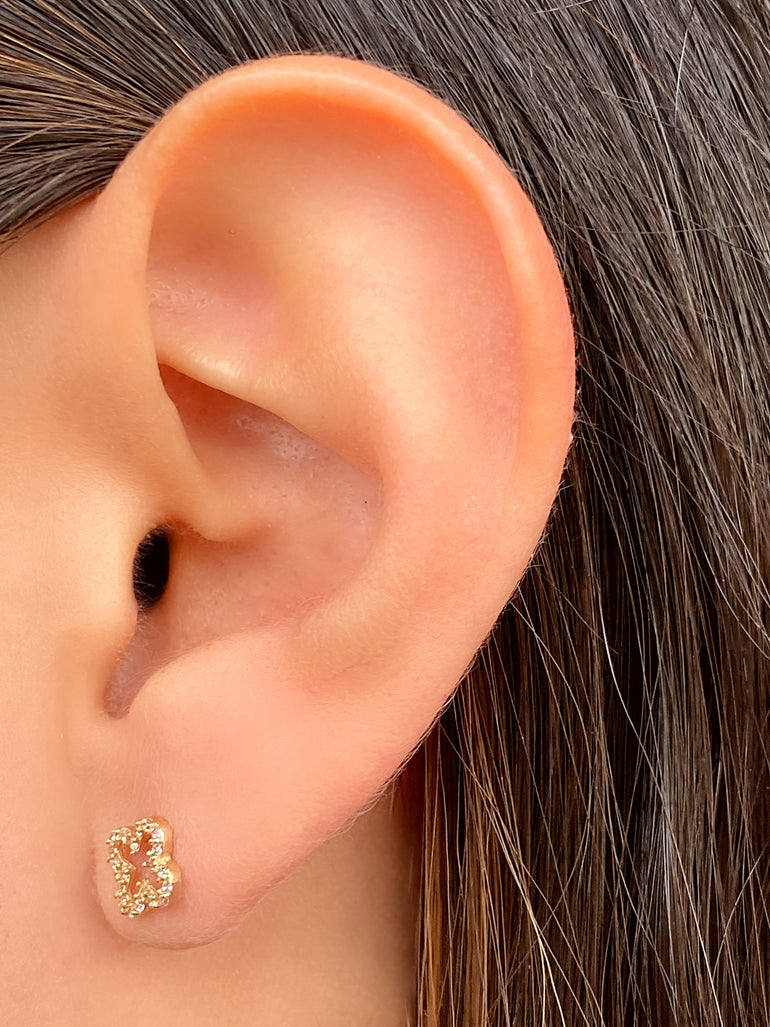 Par Broquel Trebol Con Zirconias Oro 14k