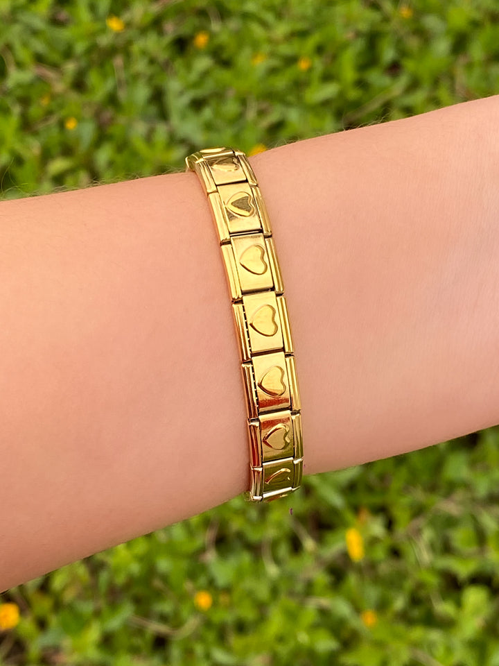 Pulsera Italiana Dorada Con Corazones