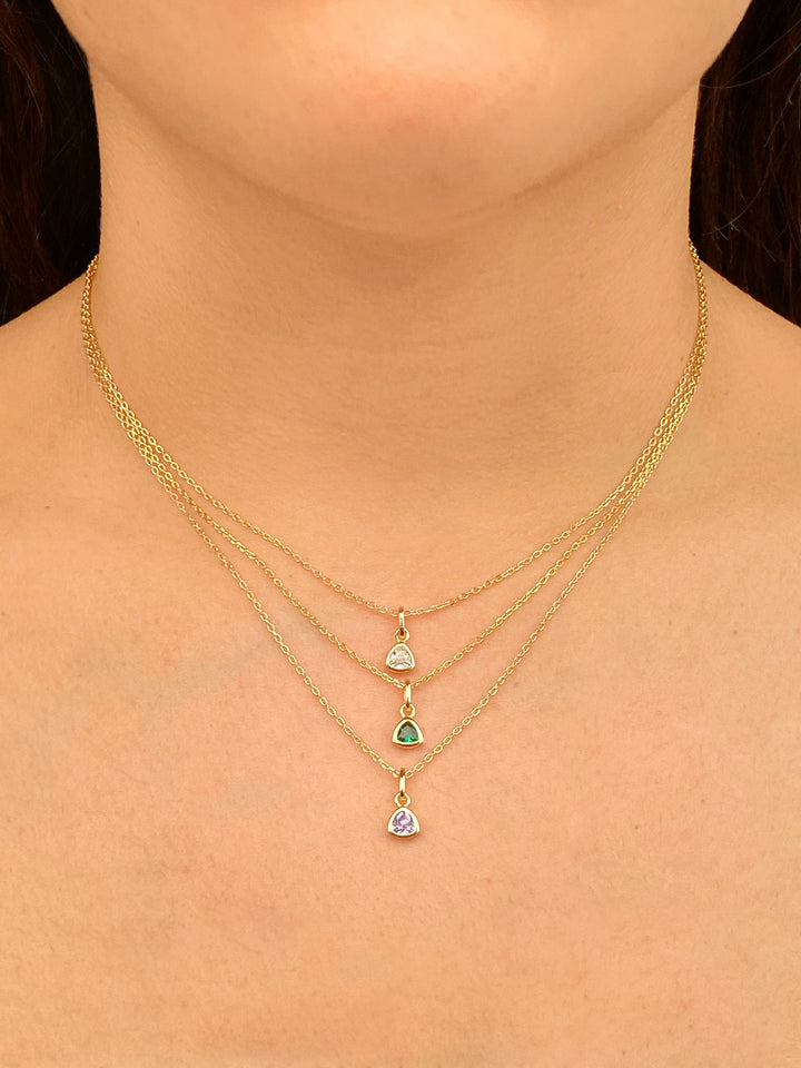 Collar Dorado Dije Birthstone Triangulo