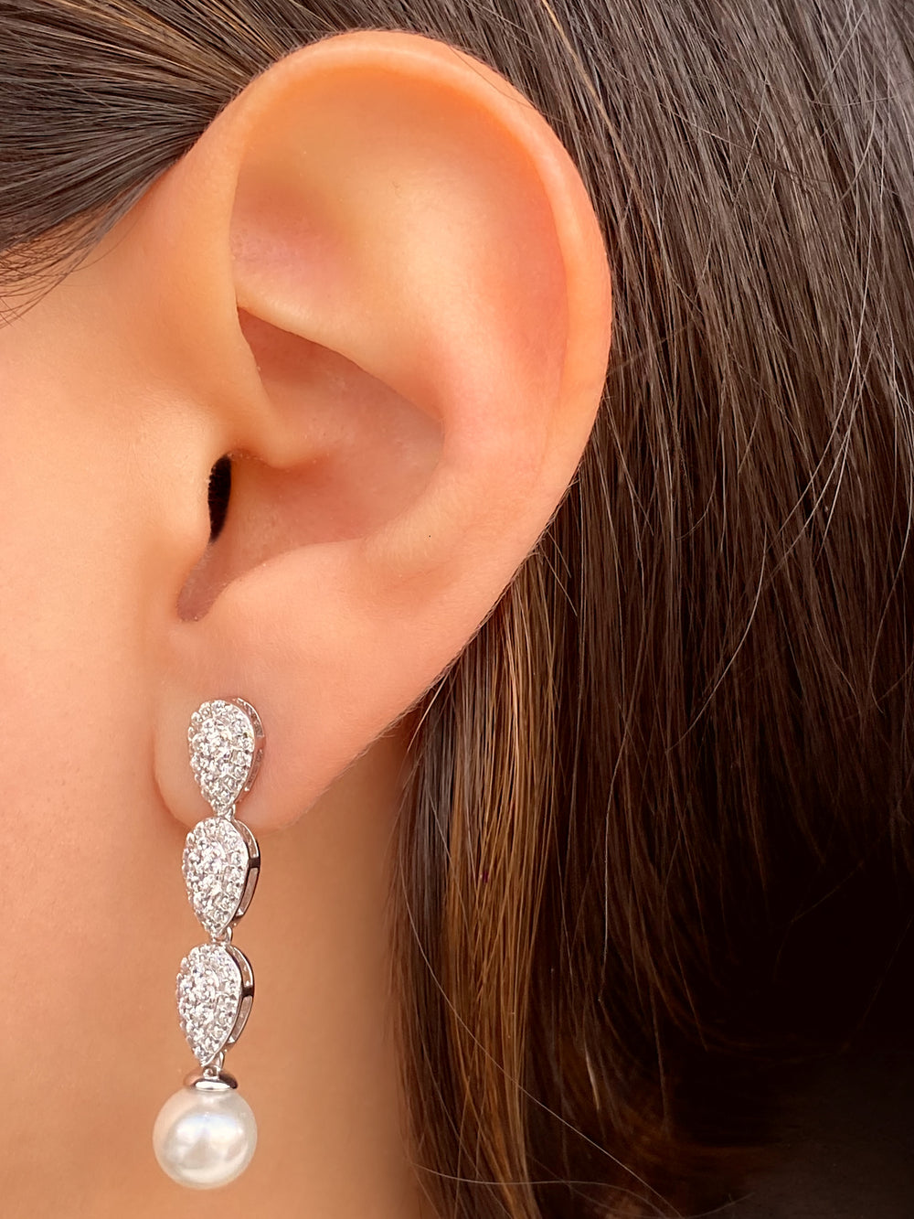 Par Arete Triple Gota Con Perla
