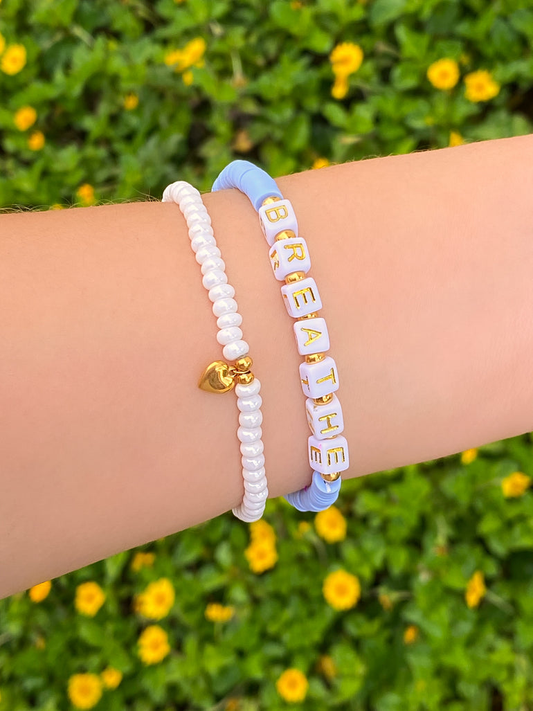 Set Pulseras Corazon y Breathe Azul