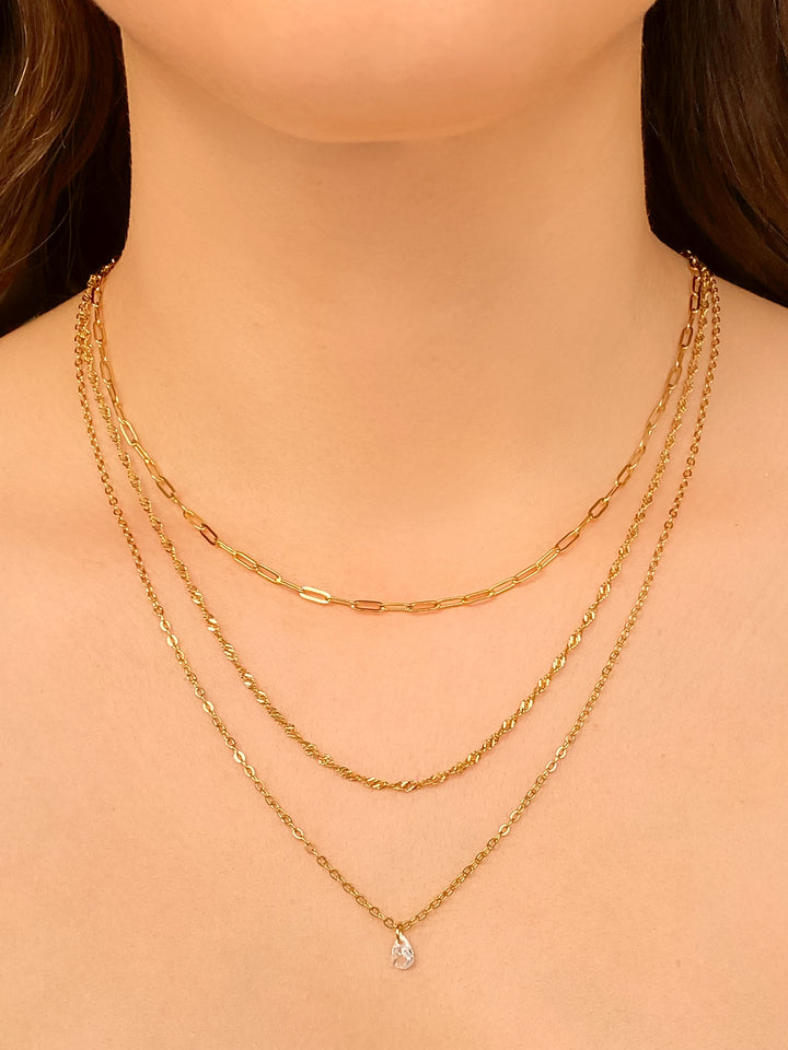 Collar Triple Cadena Con Piedra