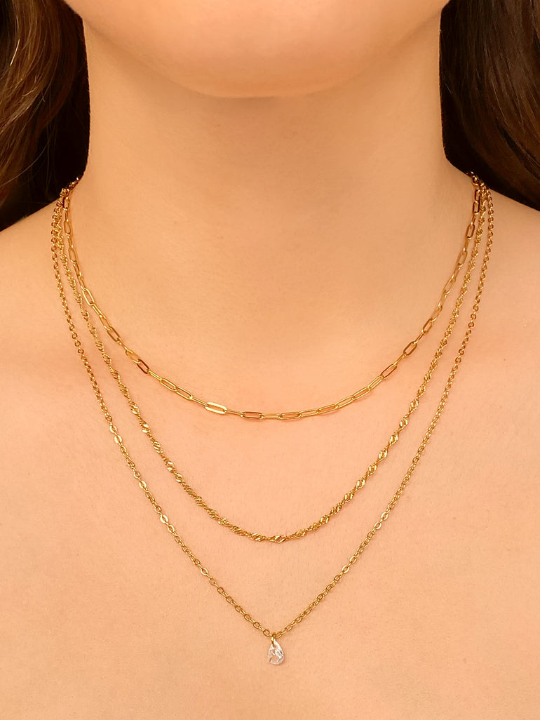 Collar Triple Cadena Con Piedra