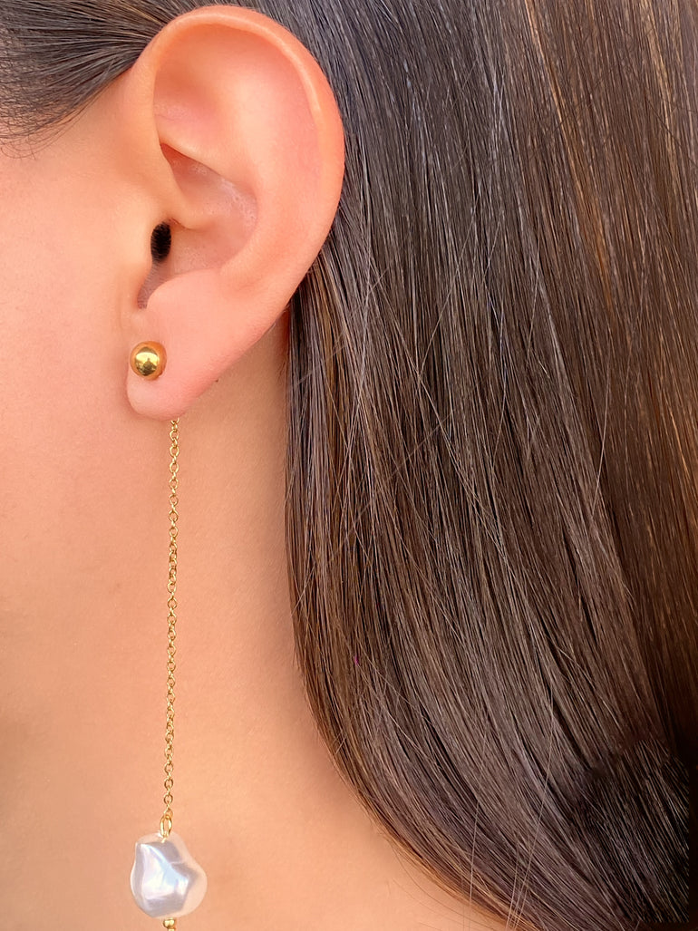 Par Arete Largo Bolita Con Perla