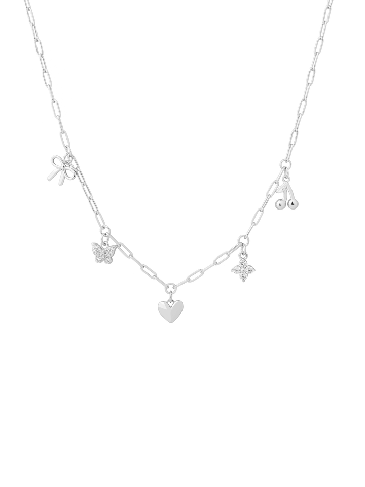 Collar Con Dije Moño, Cereza, Corazon y Mariposa