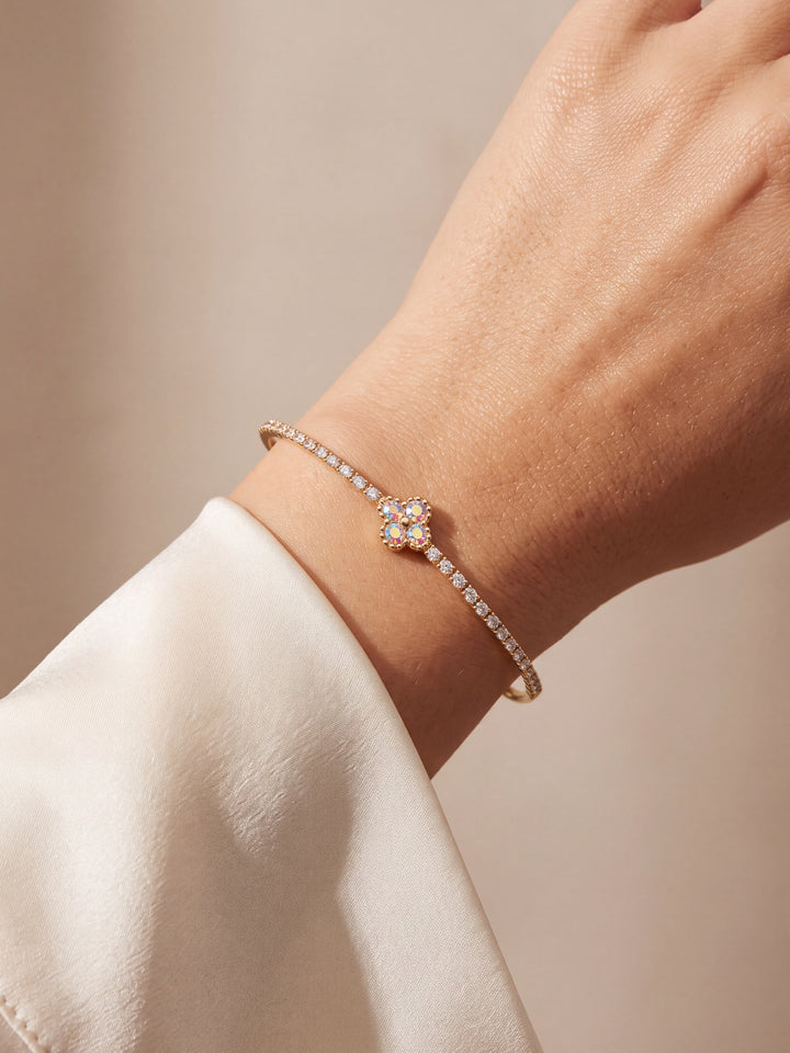 Brazalete Abierto Zirconias Y Trebol
