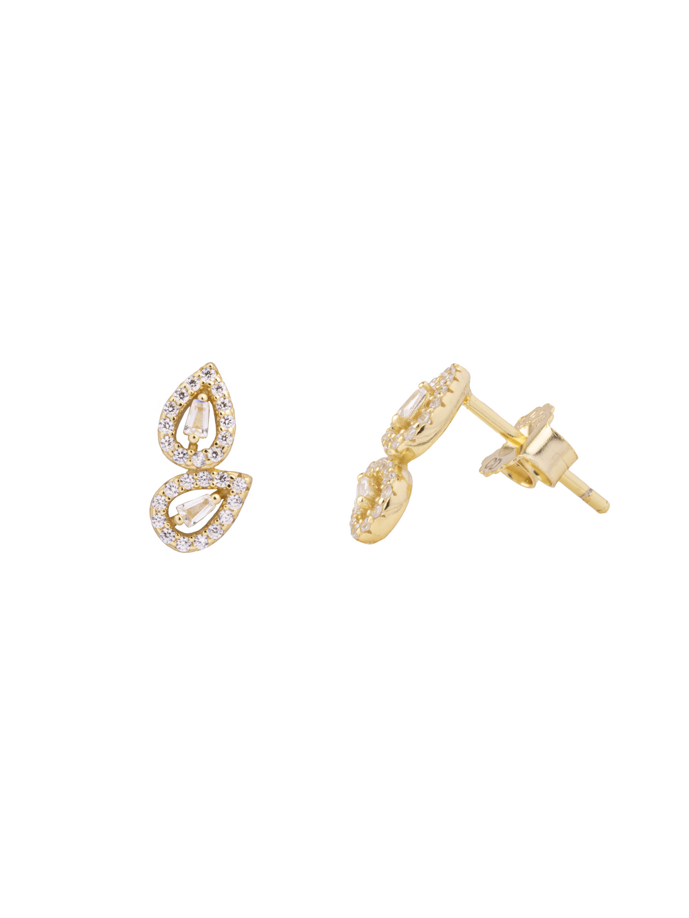 Par Arete Doble Mini Gota Con Baguette