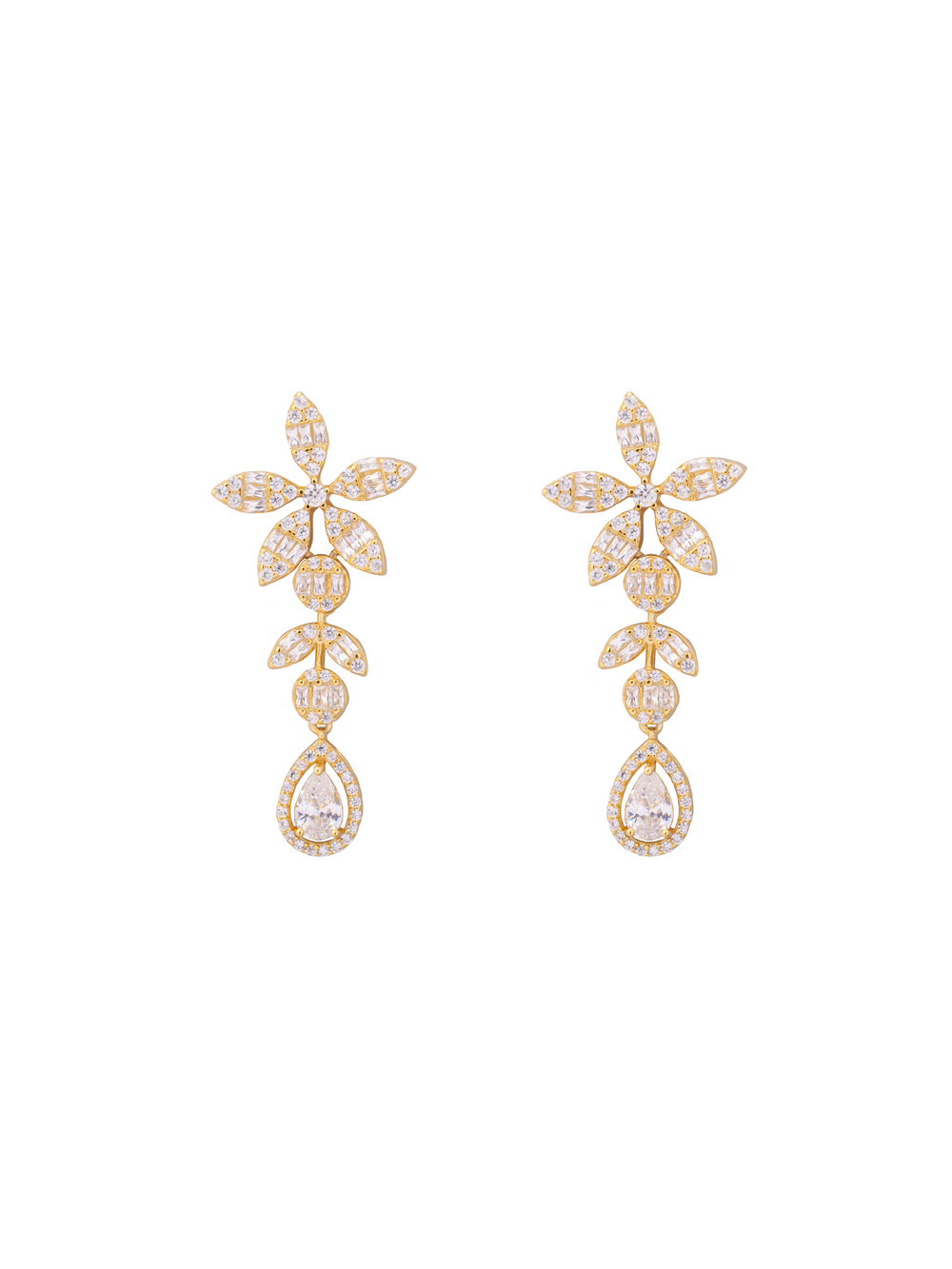 Par Arete Flor Cinco Petalos Con Gota Zirconias