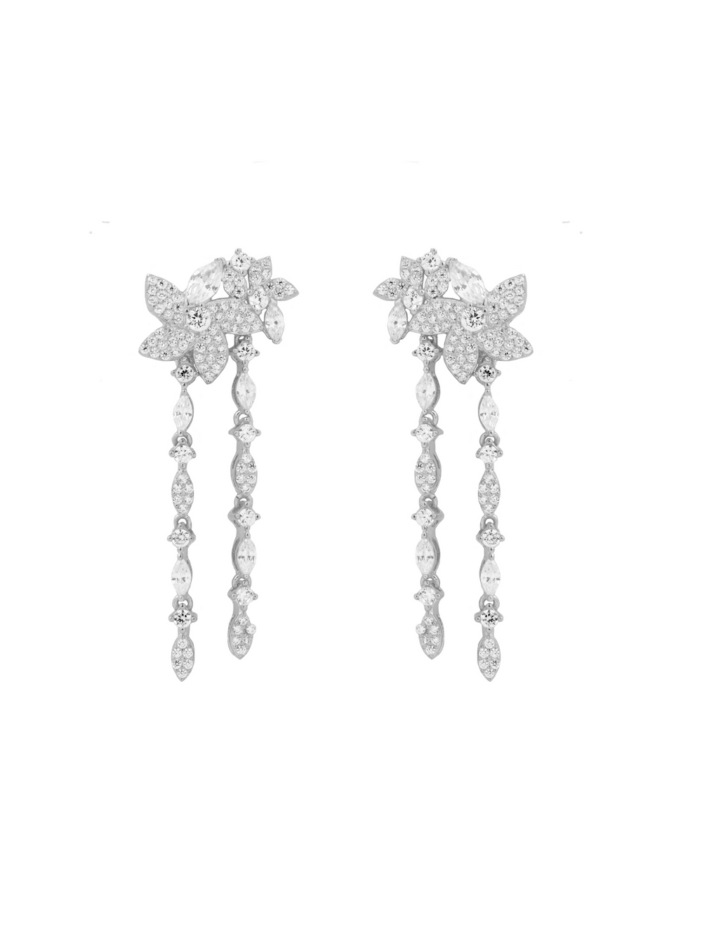 Par Arete Doble Flor Cinco Petalos Con Zirconias