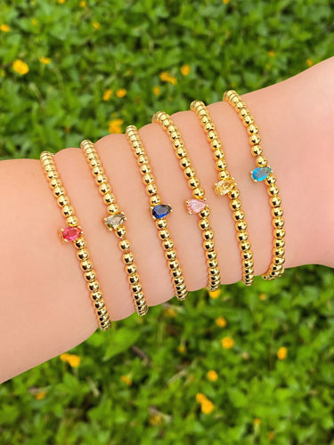 Pulsera Bolitas Birthstone Gota