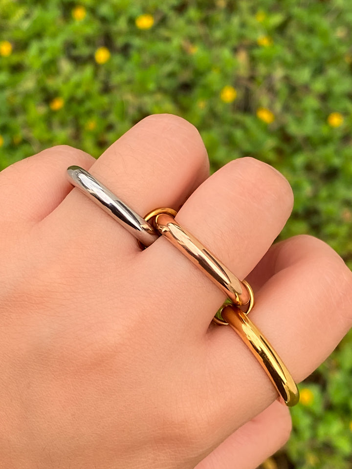 Anillo Grueso Triple Argolla Combinado