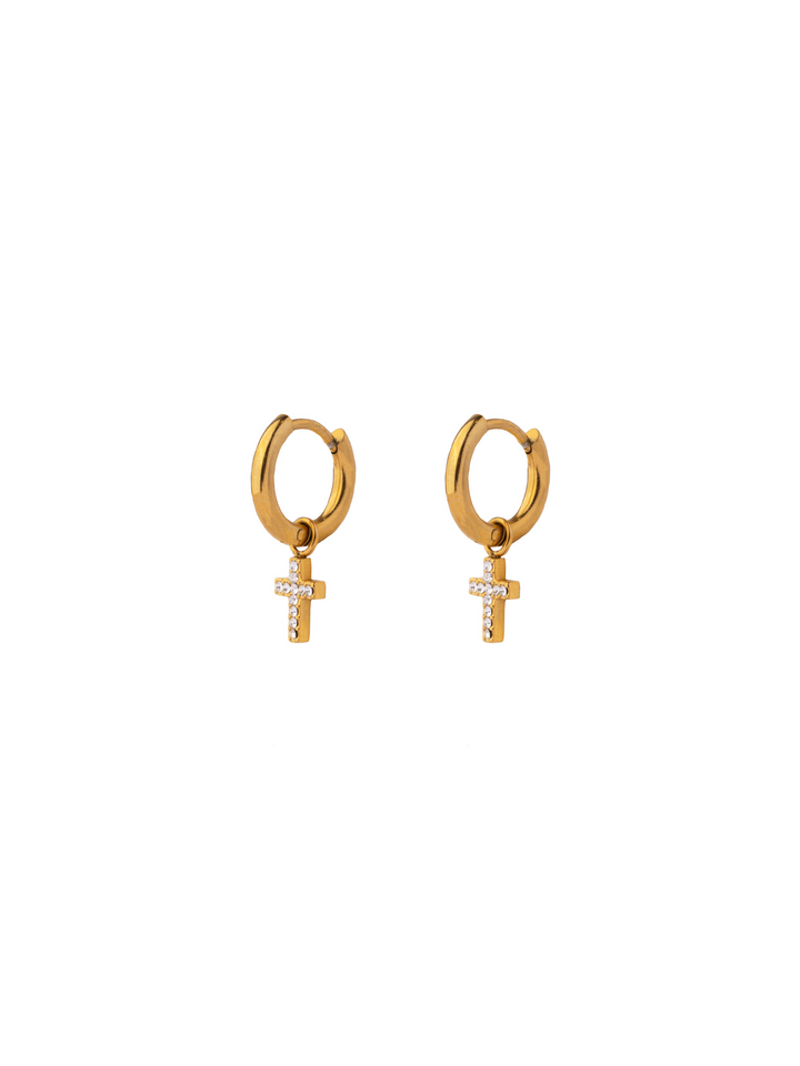 Par Arracada Con Cruz Zirconias 2 en 1