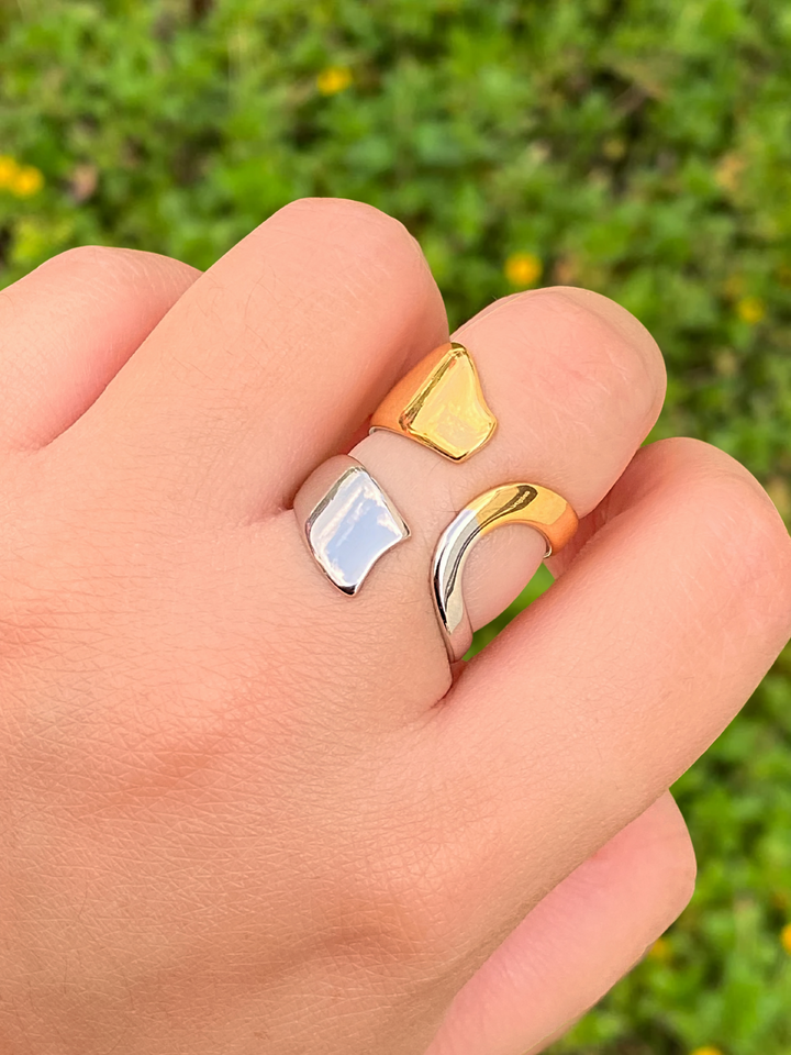 Anillo Doble Linea Irregular Abierto