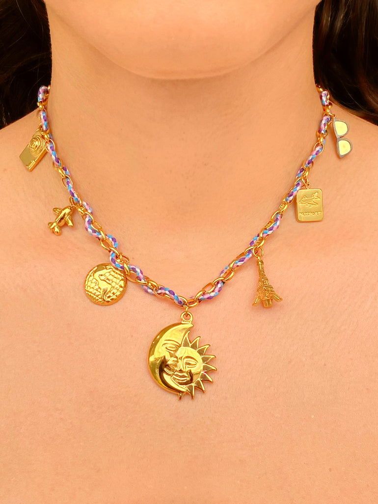 Collar Cordon Enlazado Dije Mundo, Pasaporte, Avión