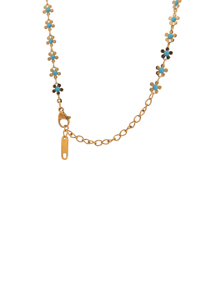 Collar Con Flores y Piedra Azul