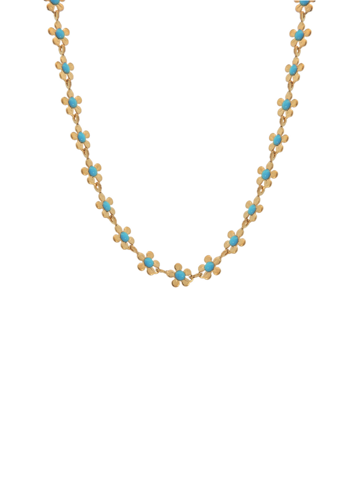 Collar Con Flores y Piedra Azul