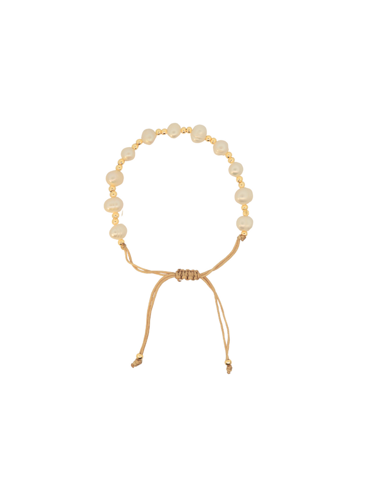 Pulsera Perlas Con Bolitas Doradas