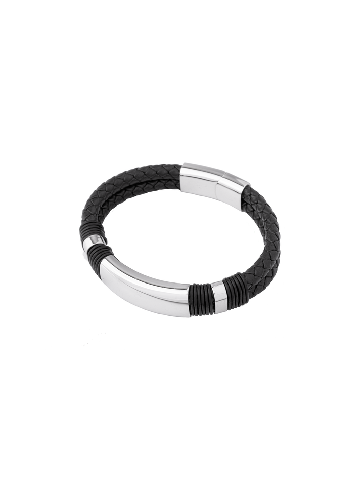 Brazalete Cuero Doble Con Plateado