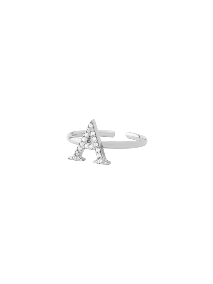 Anillo Plateado Inicial Zirconias