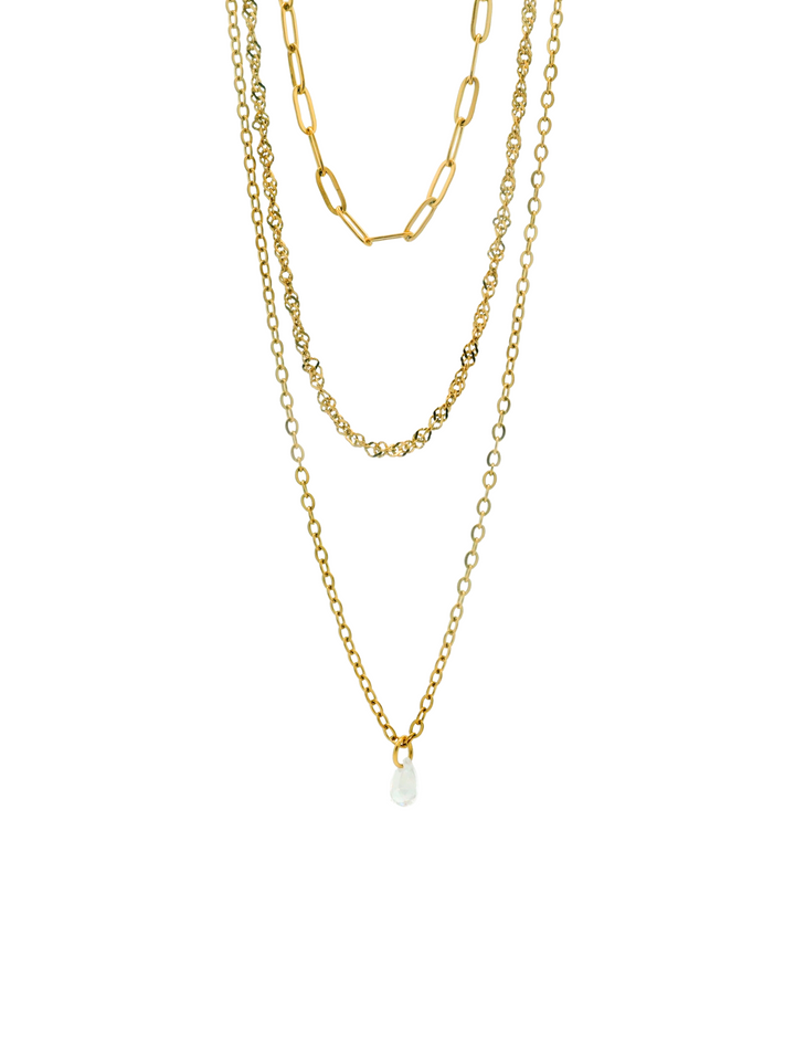 Collar Triple Cadena Con Piedra