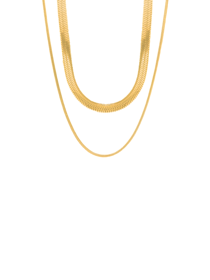 Collar Doble Cadena Planchada Y Lisa