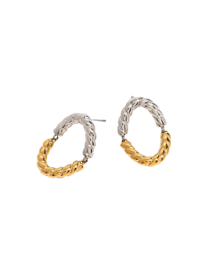 Par Arete Ovalado Trenzado Combinado