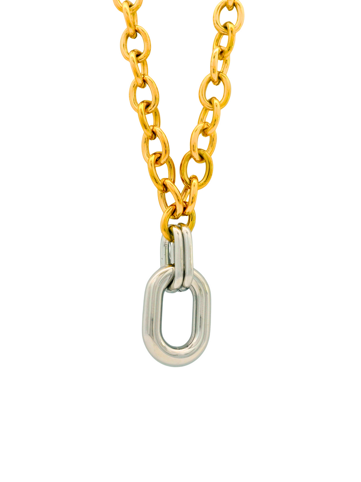 Collar Eslabones Redondos Con Dije Plateado Ovalado