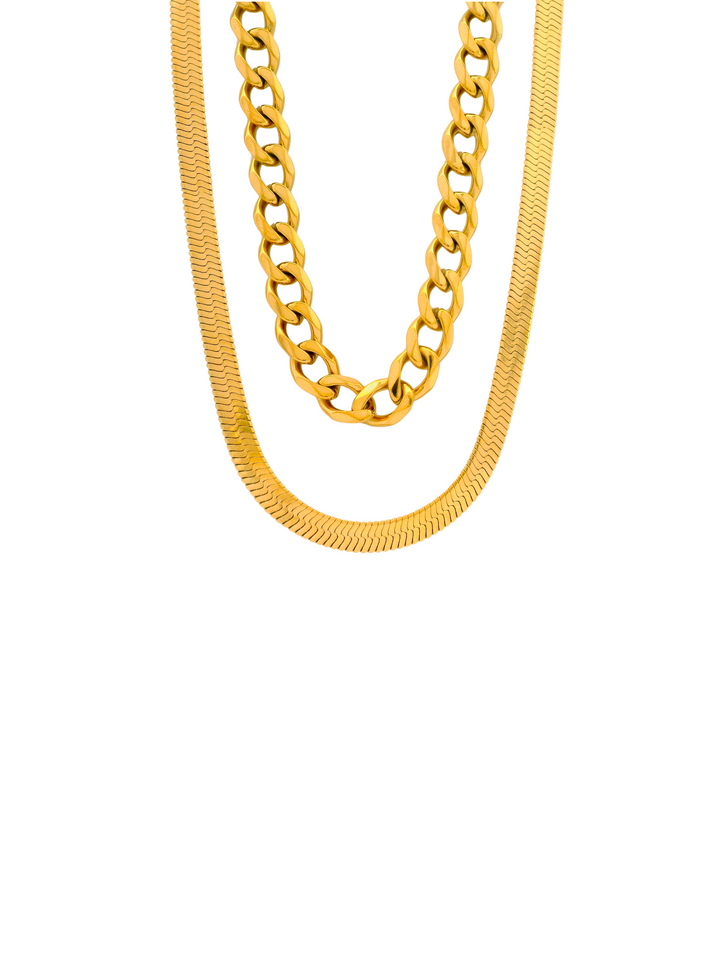 Collar Doble Planchado Y Cadena Cubana