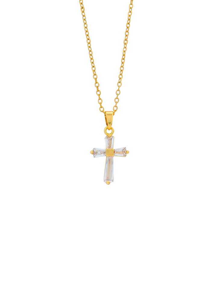 Collar Dije Cruz Con Baguettes