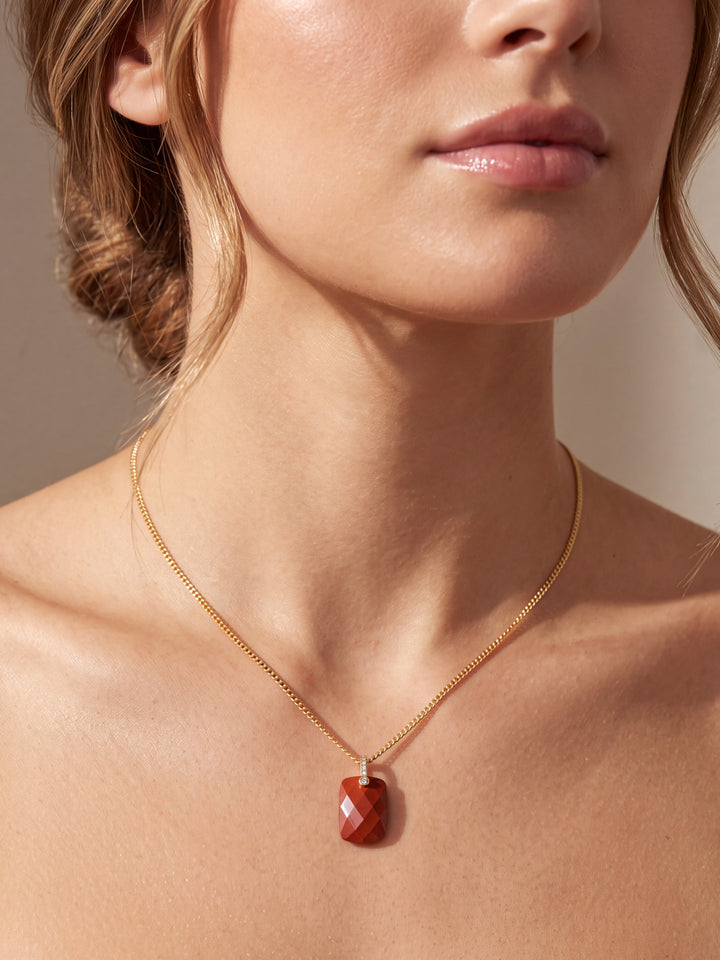 Dije Rectangular Piedra Jaspe Rojo