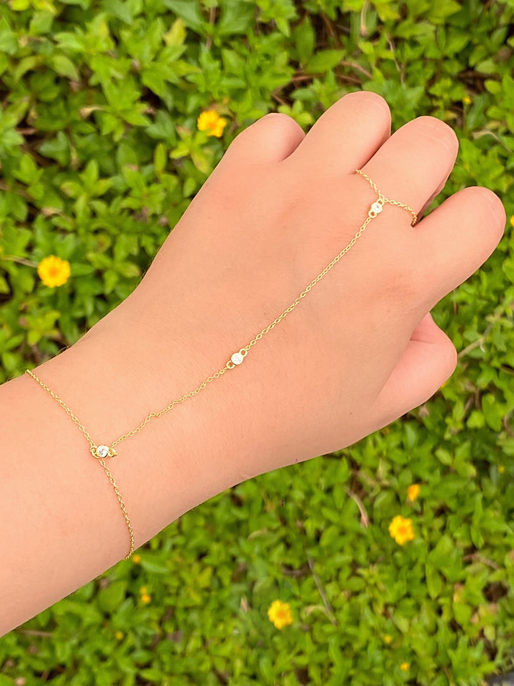 Pulsera Tres Zirconias Bisel Con Anillo