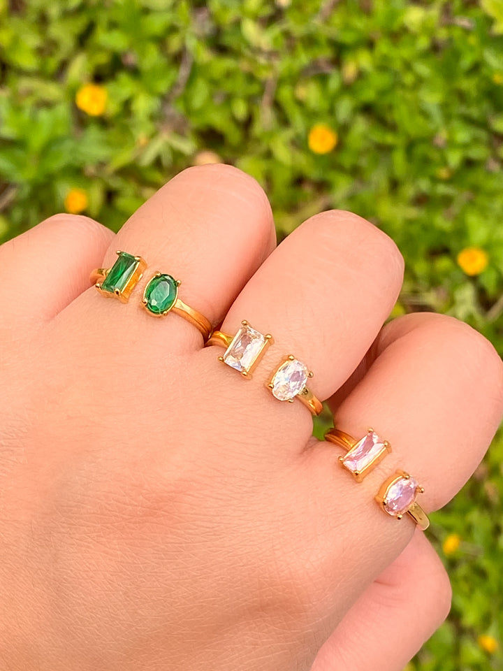 Anillo Semi Ajustable Zirconia Ovalada Y Baguette