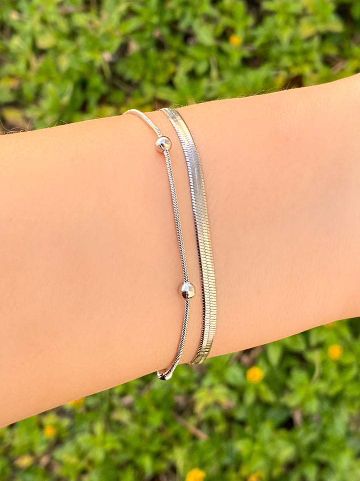 Pulsera Doble Planchada y Bolitas