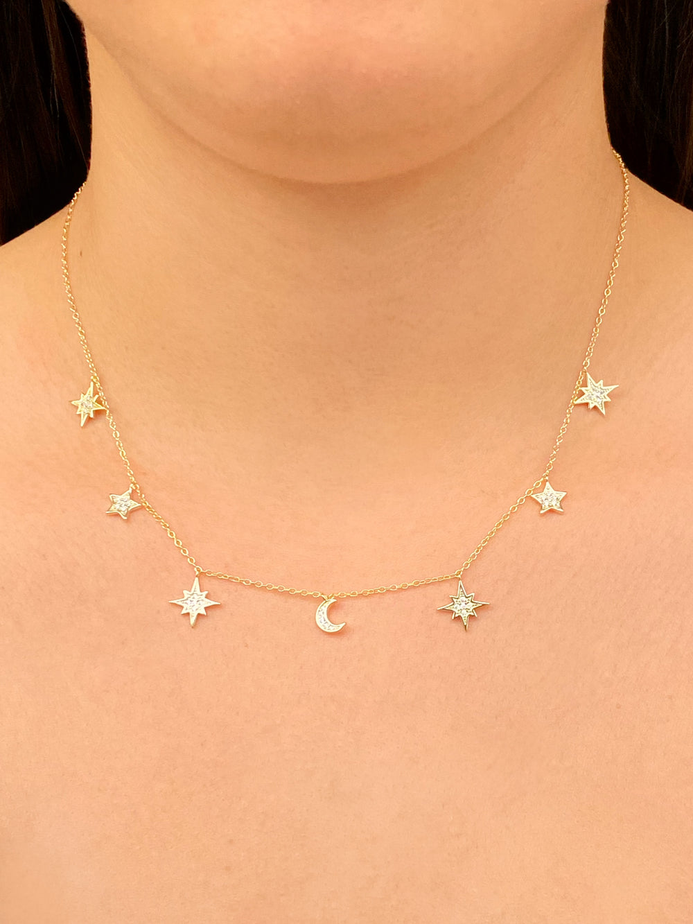 Collar Estrellas y Luna Con Zirconias