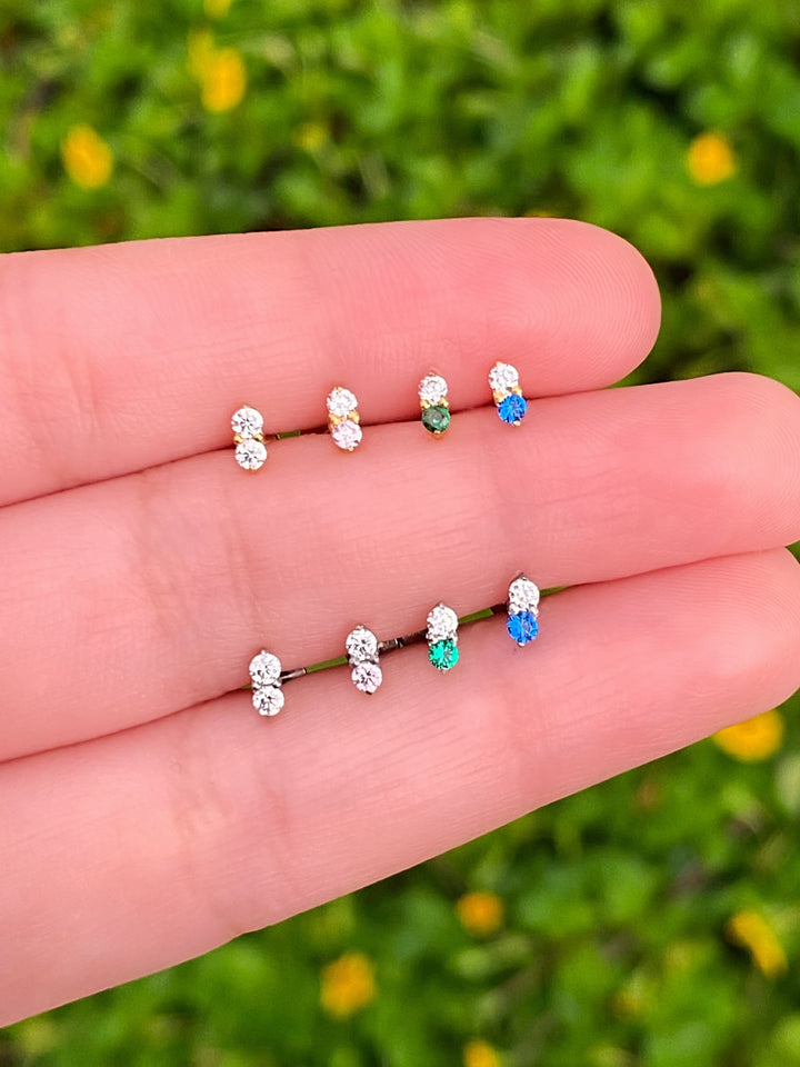 Aretes Doble Zirconia Primera Perforacion Titanio