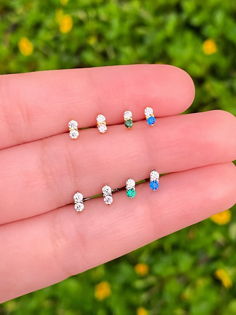 Aretes Doble Zirconia Primera Perforacion Titanio