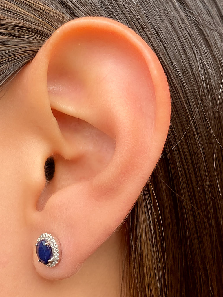 Par Arete Ovalado Chico Zafiro Diamante 0.12 Ct