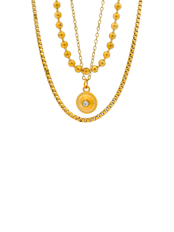 Collar Triple Bolitas Con Dije