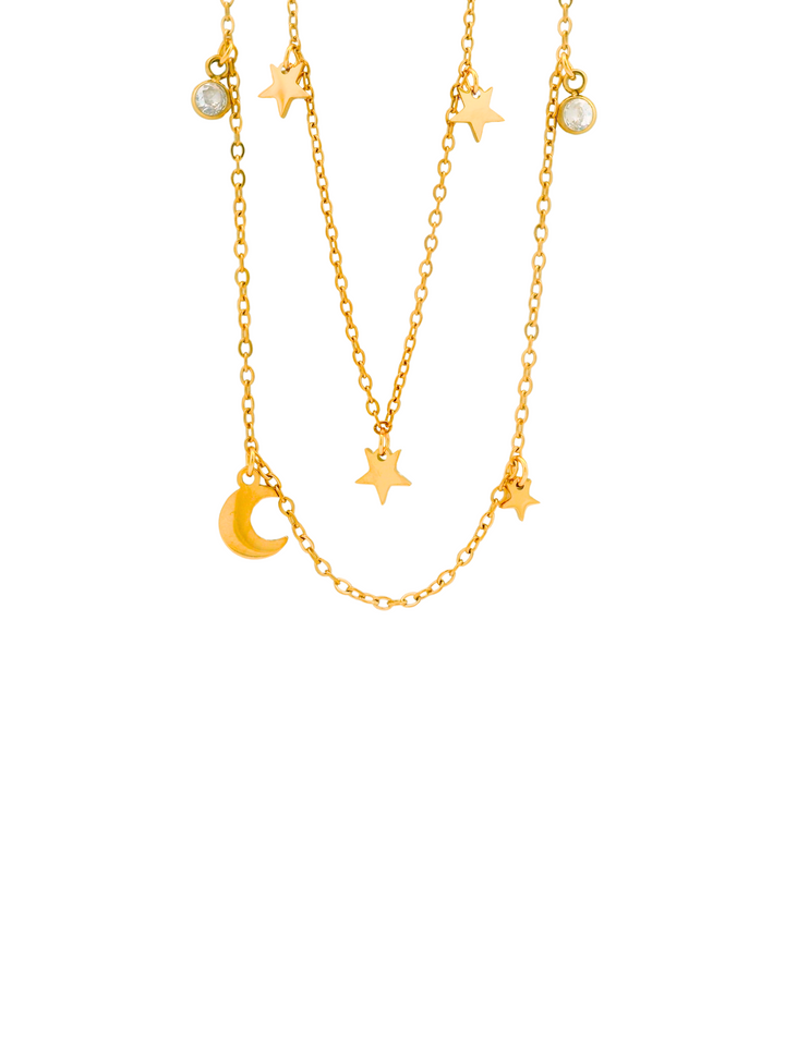 Collar Doble Con Dijes Estrellas y Lunas