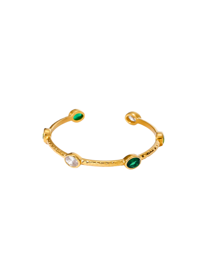 Brazalete Con Piedras Verdes y Blancas